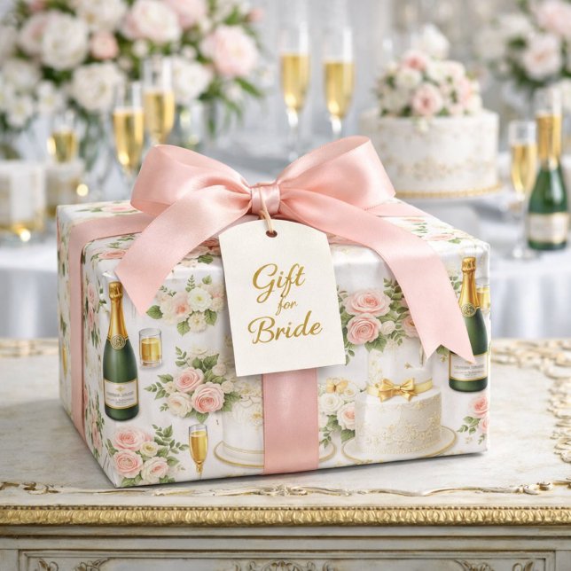 Blush Rose Champagne Bridal Shower Pattern Wrapping Paper (Creator Uploaded)