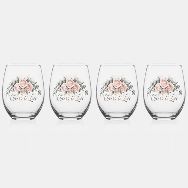 Blush Rose “Cheers to Love” Stemless Wine Glass (Front)