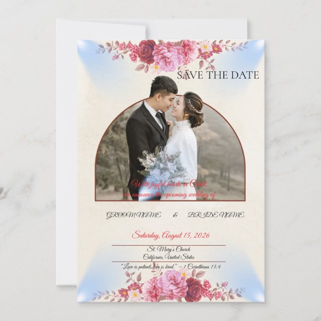 Blush Rose Church Wedding Announcement (Front)