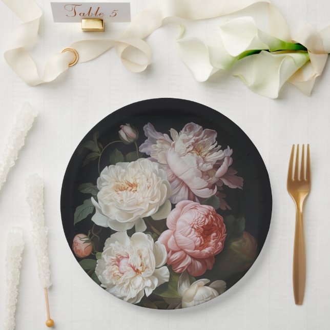 Blush Rose Classic Dutch Moody Baroque Wedding Paper Plate (Wedding)
