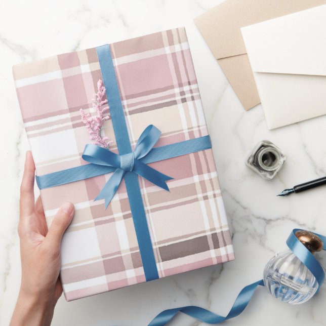 Blush Rose Cream Brown Stripes Birthday Wrapping Paper (Gifting)