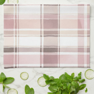 Blush Rose Cream Brown Stripes Bridal Shower Kitchen Towel