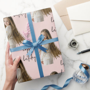 Blush Rose & Custom Birthday text and photo - Wrapping Paper