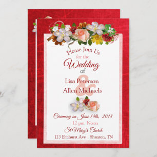 Blush Rose Deep Red Floral Wedding Invitation