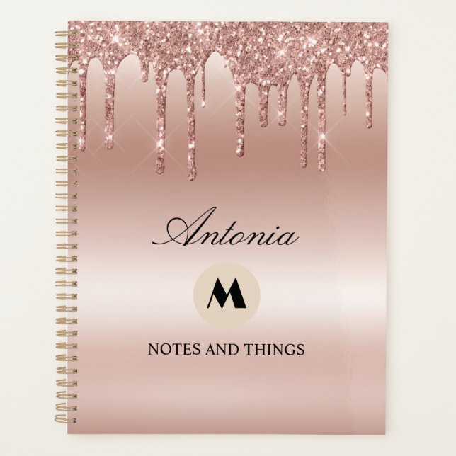 Blush Rose Dripping Glitter Metallic Shine Planner (Front)