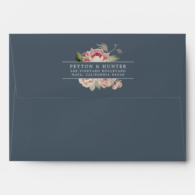 Blush Rose | Dusty Blue Floral Return Address Envelopes (Back (Top Flap))