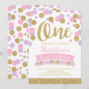 Blush rose et or 1er anniversaire Invitation