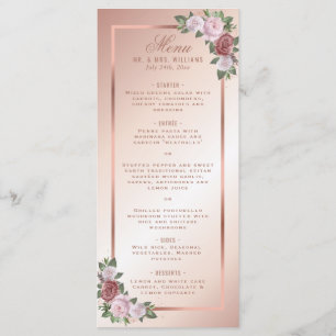 Blush Rose et Rose Gold Floral Mariage Menu