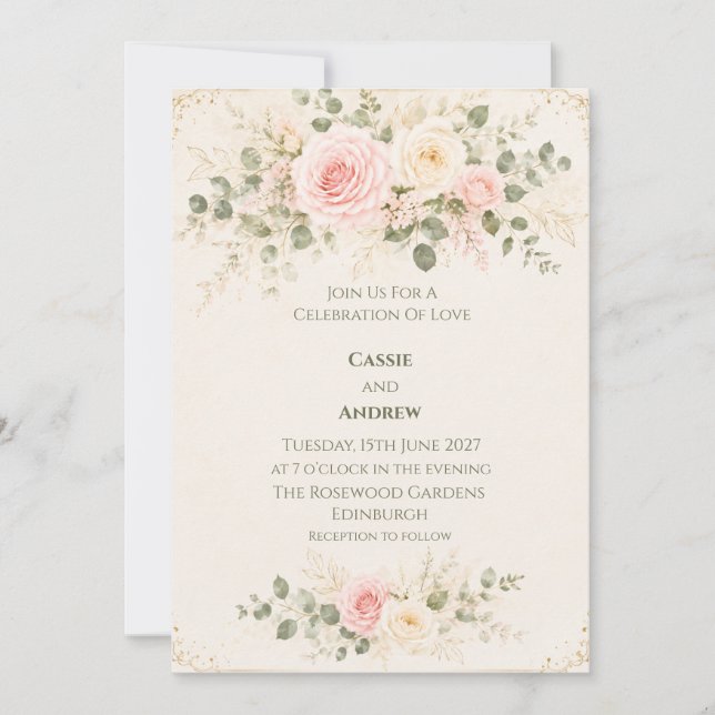 Blush Rose Eucalyptus Wedding Invitation (Front)