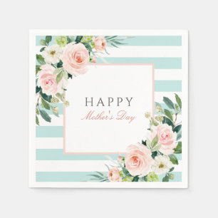 Blush Rose Floral and Stripes Mother's Day Napkin