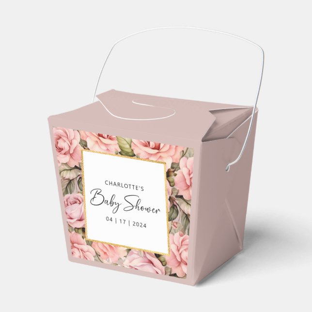 Blush Rose Floral Baby Shower Favor Box (Front Side)