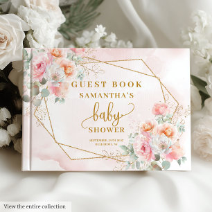 Blush rose floral baby shower fille or livre d'or