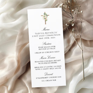 Blush Rose Floral Cross First Communing Menu