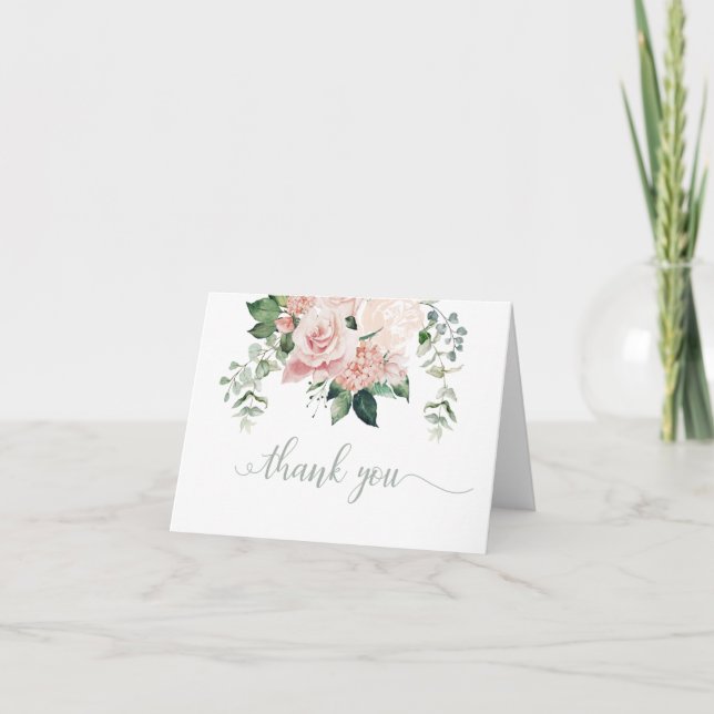 Blush rose Floral Hydrangea Carte de remerciement (Devant)