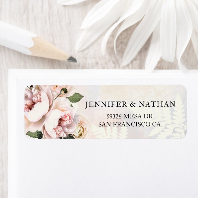 Blush rose Floral Mariage Adresse de retour (En situation)