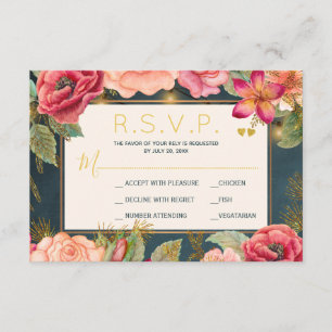 Blush rose floral or marine élégant mariage rsvp
