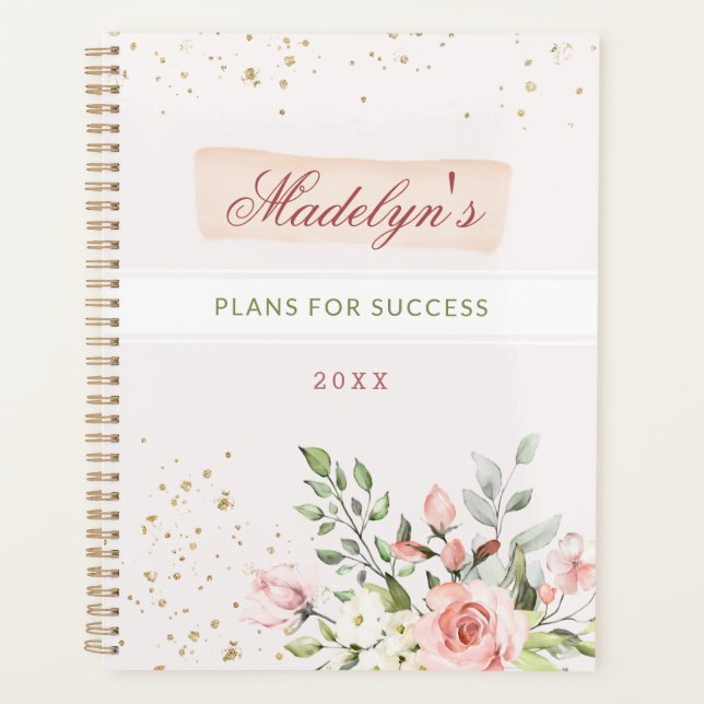 Blush rose Floral Parties scintillant or Nom perso (Devant)