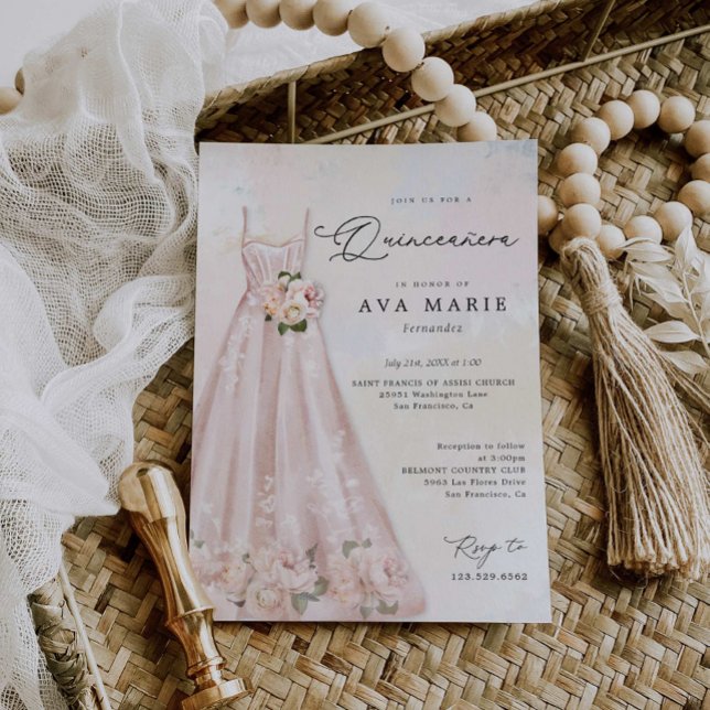 Blush rose Floral Quinceañera Invitation Anniversa (Créateur téléchargé)