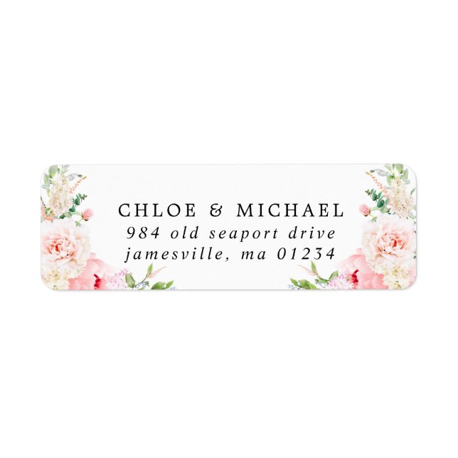 Blush rose Floral Russe Mariage Adresse de retour (Devant)
