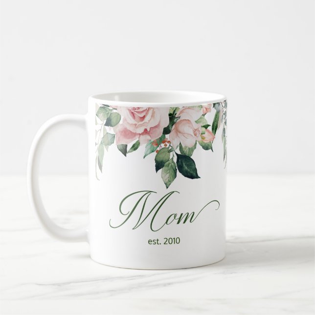 Blush rose Floral Script Maman Café Mug (Gauche)