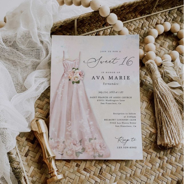Blush Rose Floral Sweet 16 Anniversaire Invitation (Créateur téléchargé)