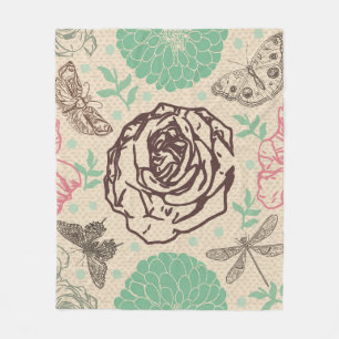 Blush Rose Floral Vintage Garden Pattern Fleece Blanket