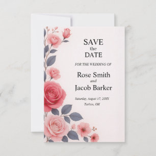 Blush Rose Floral Wedding Save the Date Invitation