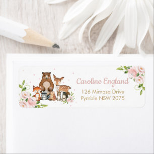 Blush Rose Floral Woodland Animaux Retour Adresse