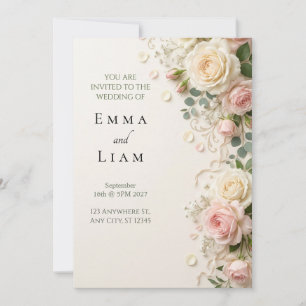 Blush Rose Garden Border Wedding Invitation