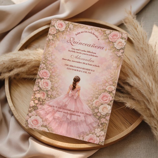 Blush Rose Garden Quinceañera Invitation (Creator Uploaded)
