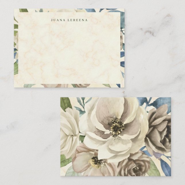 Blush Rose Garden Watercolor Floral Flat Note Card (Front/Back)