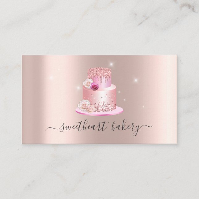 Blush Rose Glitter Foil Cake Bakery Pastry Shop Business Card (Front)