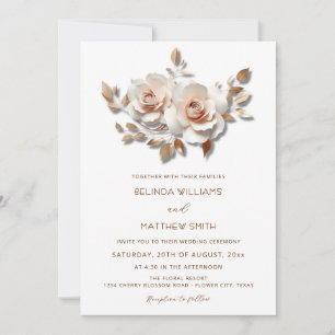 Blush Rose Gold 3D Flowers Simple Invitation