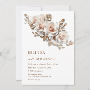 Blush  Rose Gold 3D Flowers Simple Invitation