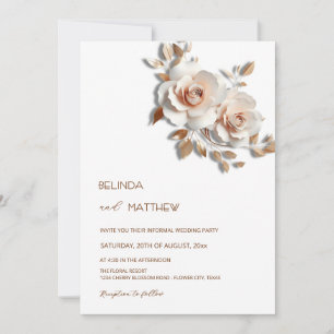 Blush Rose Gold 3D Flowers Simple Invitation