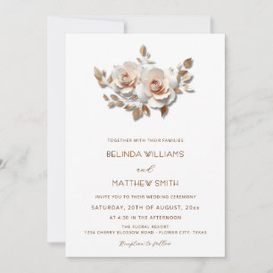 Blush  Rose Gold 3D Flowers Simple Invitation