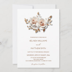 Blush Rose Gold 3D Flowers Simple Invitation