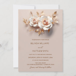 Blush  Rose Gold 3D Flowers Simple Invitation