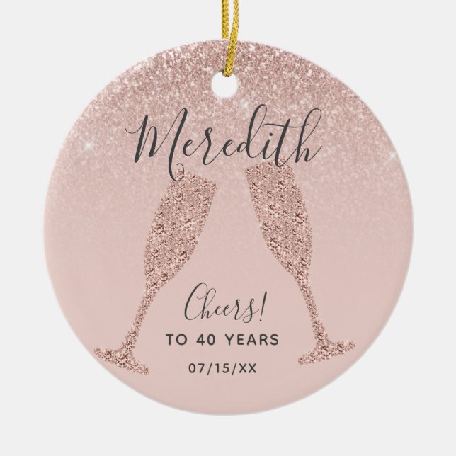 Blush Rose Gold 40th Birthday with Date of Birth Ceramic Ornament (Front)