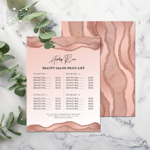 Blush Rose Gold Agate Beauty Salon Price List 