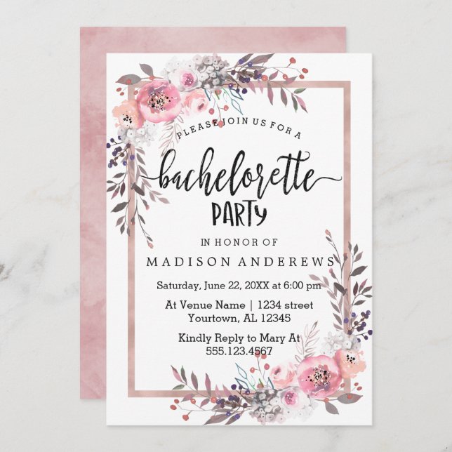 Blush & Rose Gold Bachelorette Party Invitation (Front/Back)