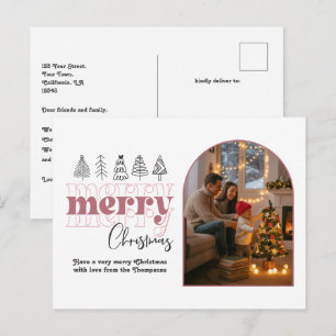Blush & Rose Gold Cozy Arch Photo Merry Christmas Holiday Postcard