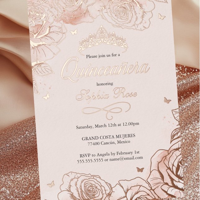 Blush Rose Gold Crown Roses Theme Quinceanera  (Creator Uploaded)