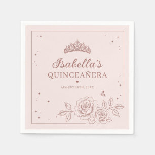 Blush & Rose Gold Elegant Gold Floral Quinceañera Napkin
