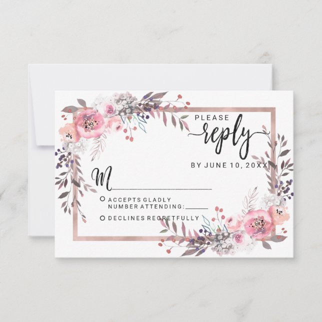 Blush & Rose Gold encadré Mariage floral Réponse R (Devant)