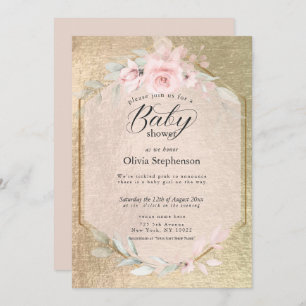 Blush Rose Gold Floral Baby Shower Invitation