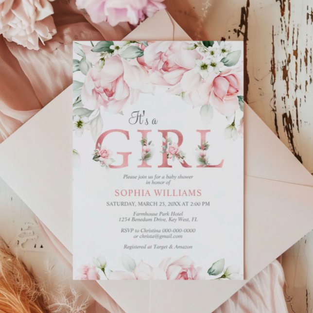 Blush & Rose Gold Floral Baby Shower Invitation (Creator Uploaded)