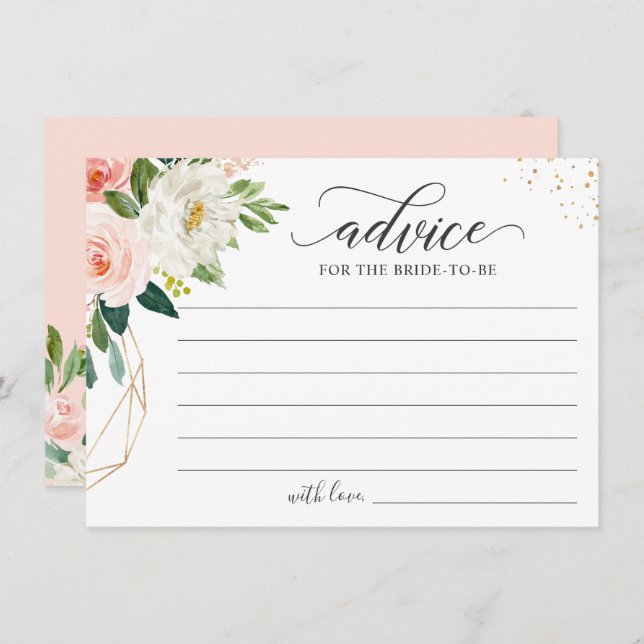 Blush Rose Gold Floral Elegant Words of Advice Card (Front/Back)