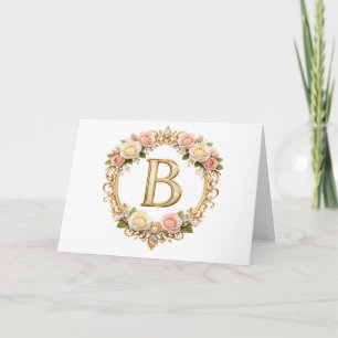 Blush Rose Gold Floral Monogram Letter B Wedding Thank You Card