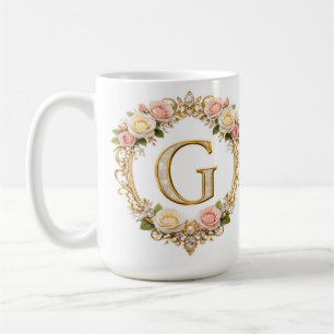 Blush Rose Gold Floral Monogram Letter G Wedding Coffee Mug